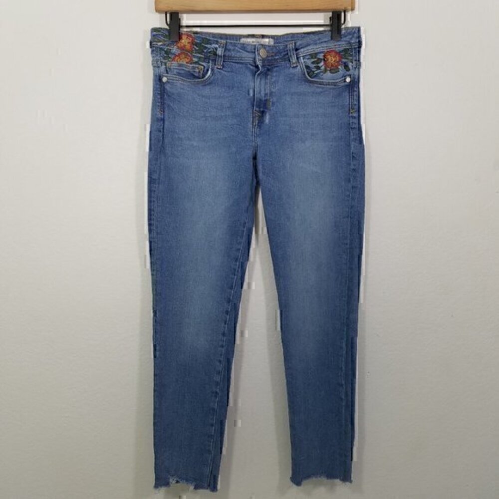 Zara Embroidered Stretch Skinny Jeans Size 6